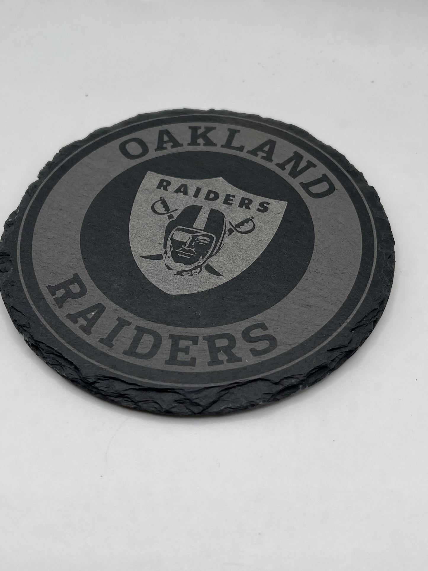 Oakland Raiders Laser Engraved Wooden Coaster Set - Stained & Sealed for Durability