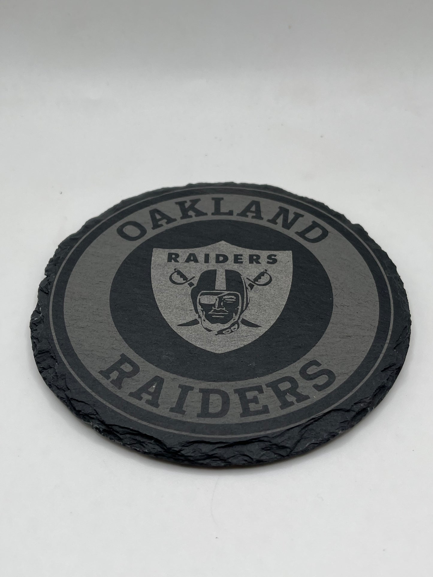 Oakland Raiders Laser Engraved Wooden Coaster Set - Stained & Sealed for Durability