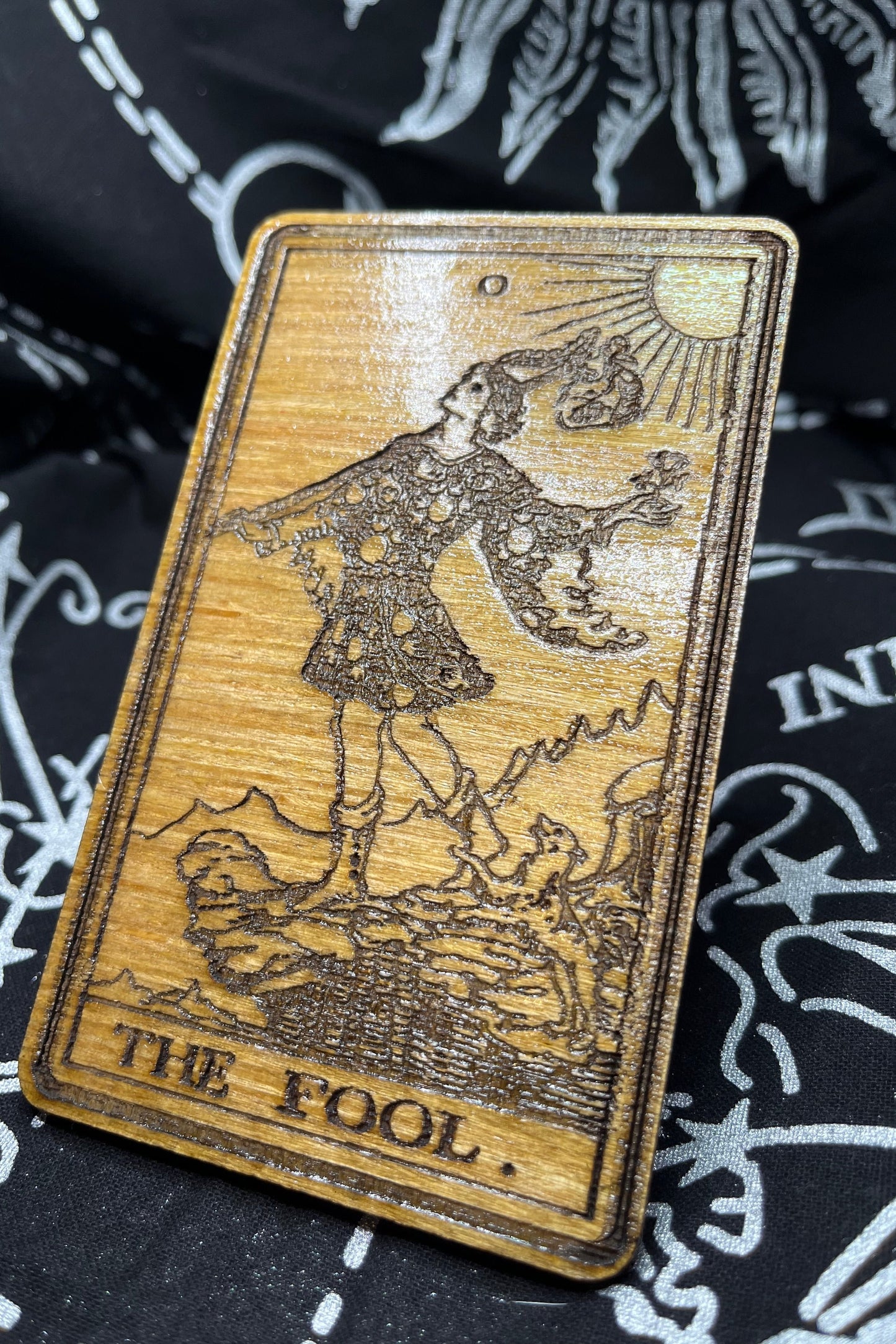 Wooden Tarot Card (The Fool) Laser Engraved, Stained & Sealed High-Quality Wooden Card