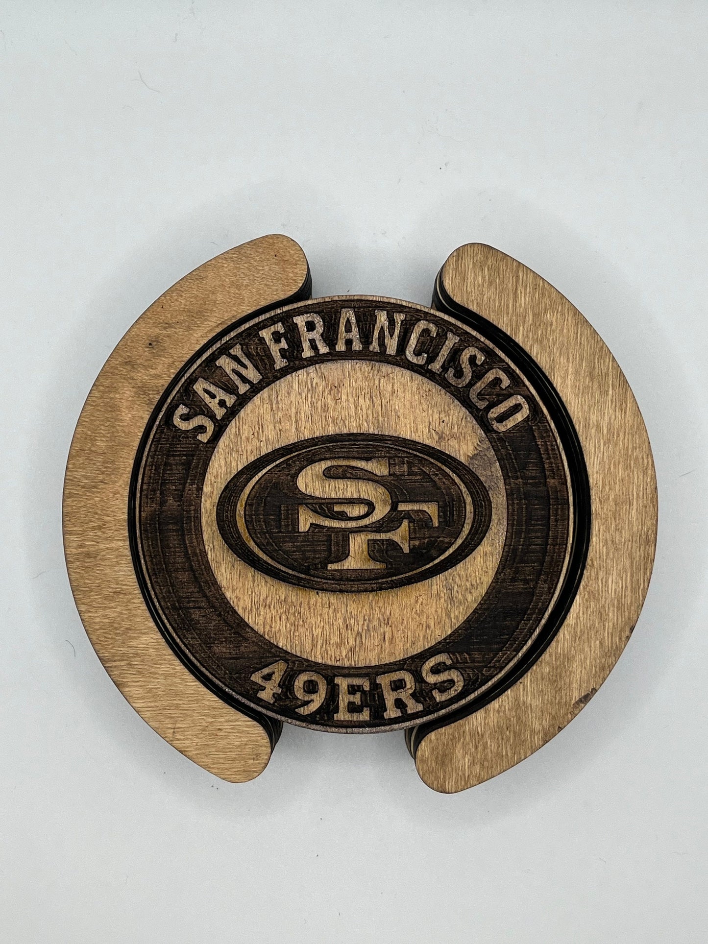 San Francisco 49ers Coasters - 4 Laser Engraved, Stained & Sealed Coasters, Holder,Perfect for Game Day or Unique Gift