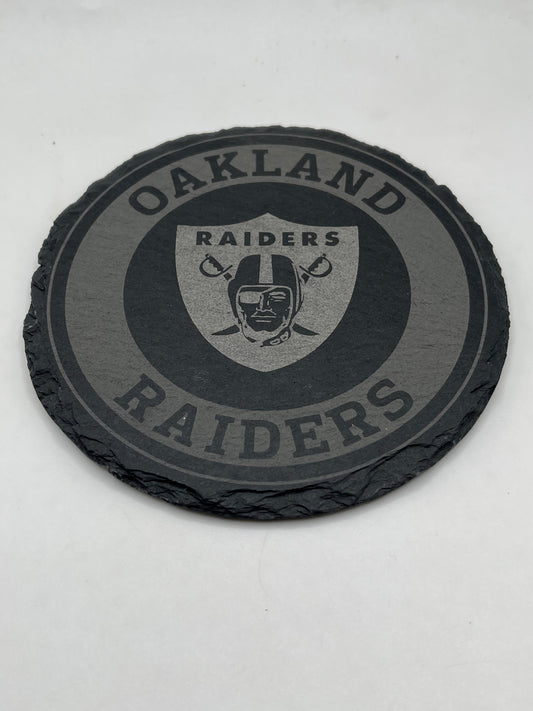 Oakland Raiders Laser Engraved Wooden Coaster Set - Stained & Sealed for Durability