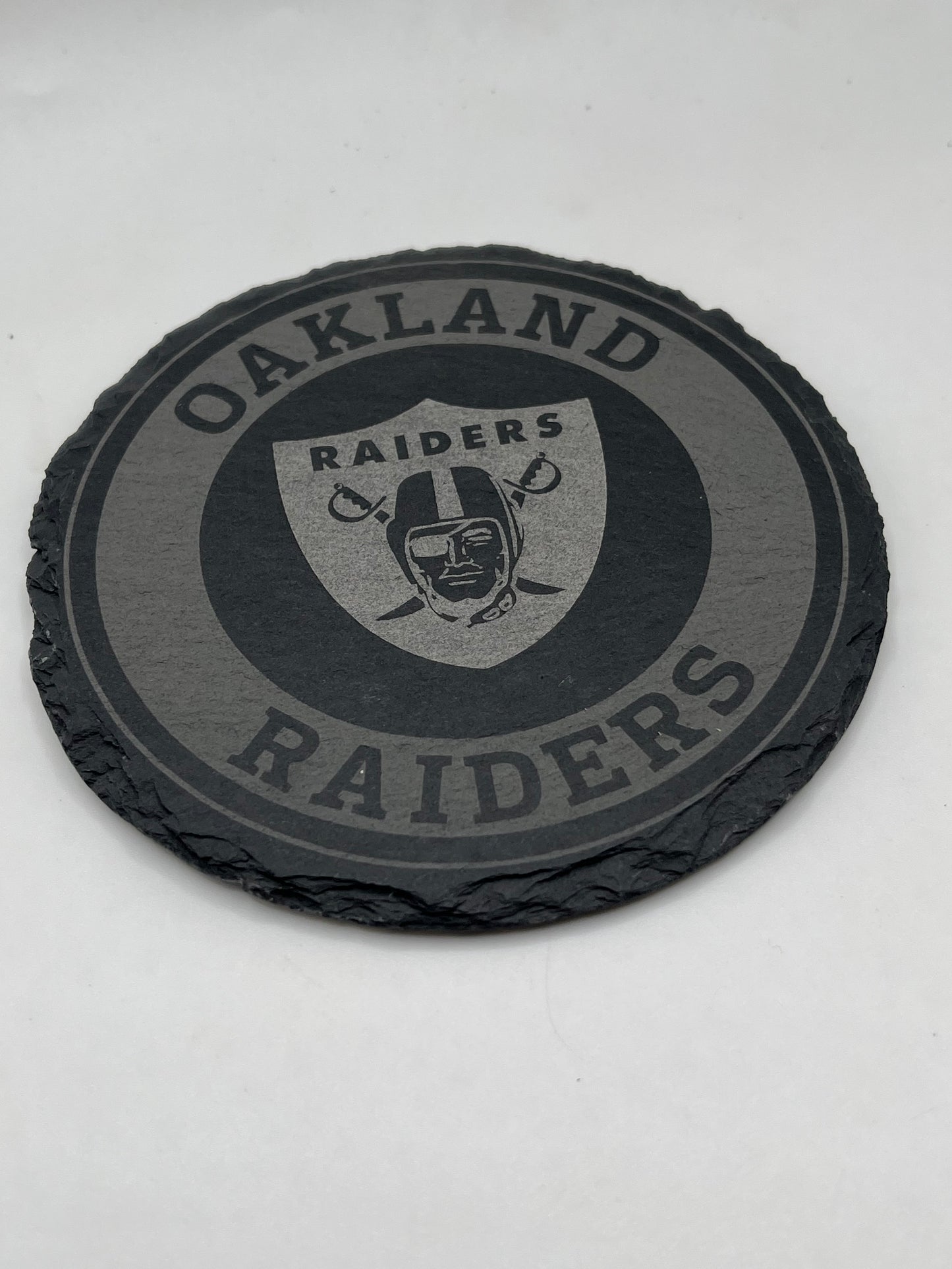 Oakland Raiders Laser Engraved Wooden Coaster Set - Stained & Sealed for Durability