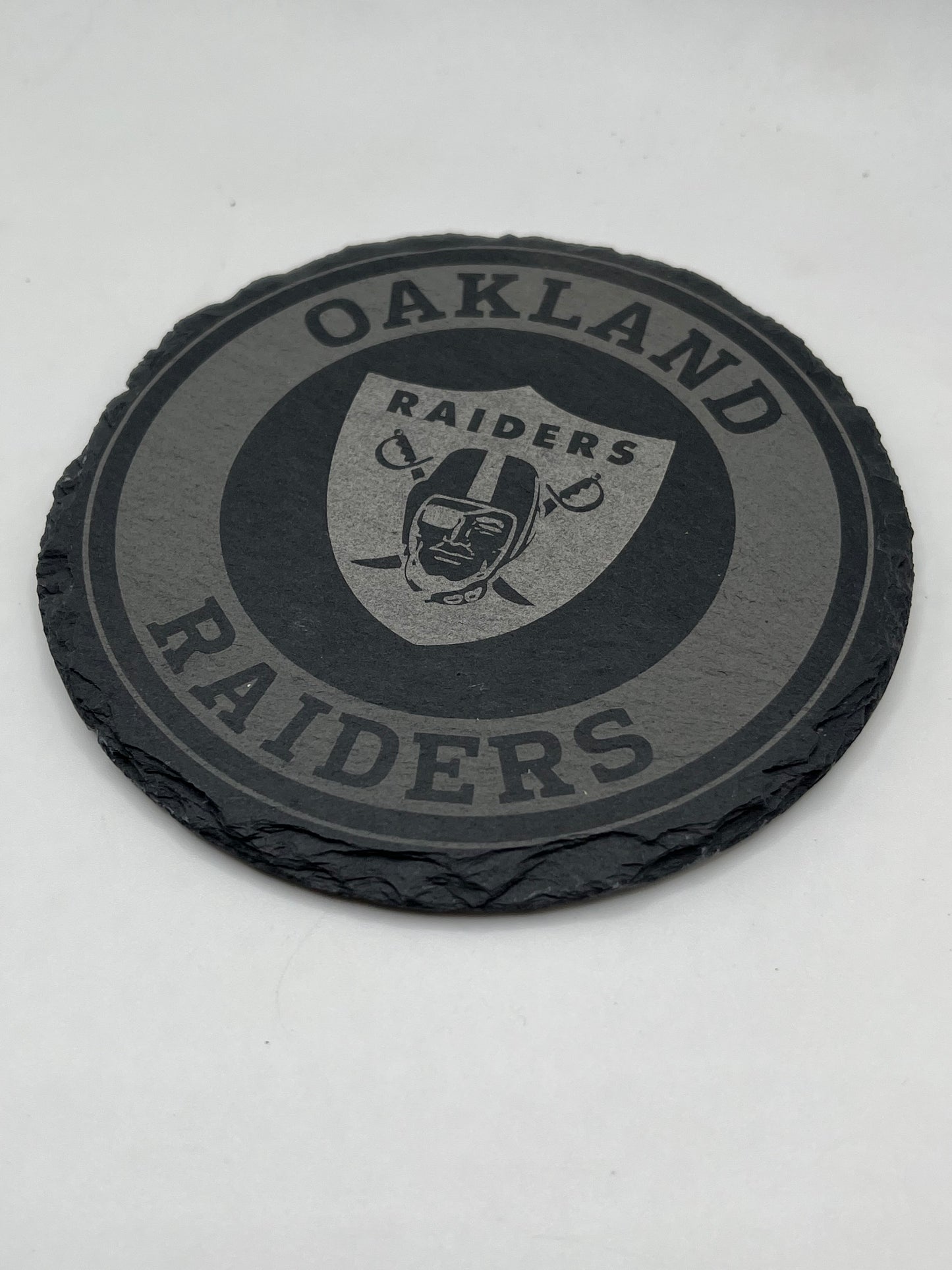 Oakland Raiders Laser Engraved Wooden Coaster Set - Stained & Sealed for Durability