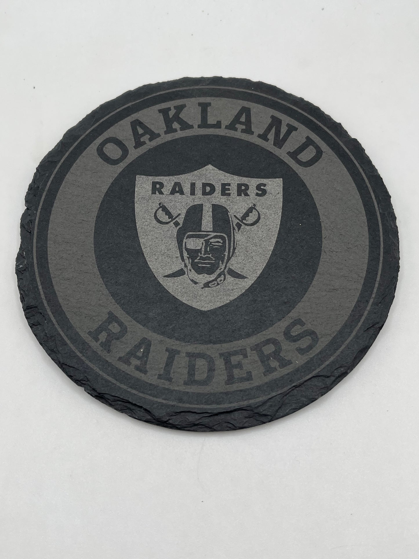 Oakland Raiders Laser Engraved Wooden Coaster Set - Stained & Sealed for Durability