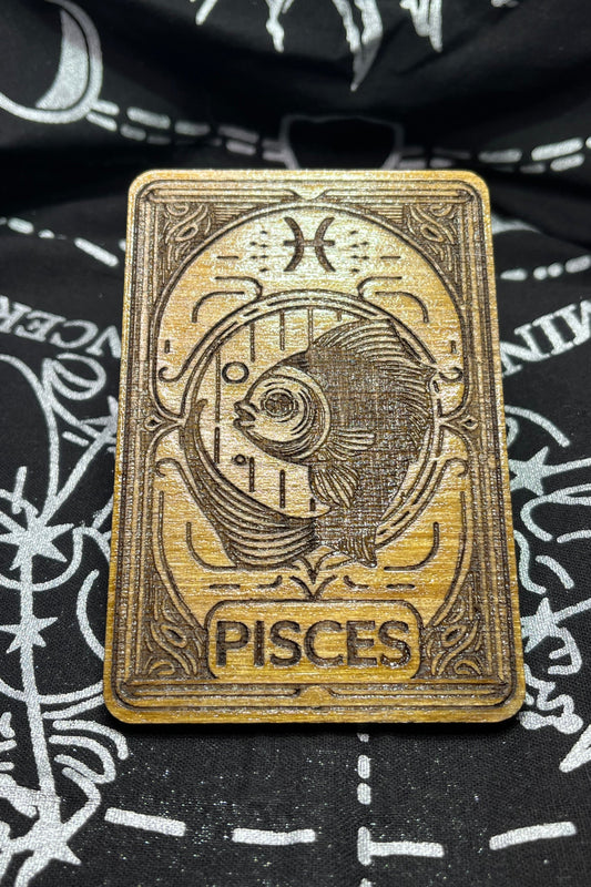 Wooden Zodiac Card (Pisces) Laser Engraved Wooden Card, Stained & Sealed for Durability