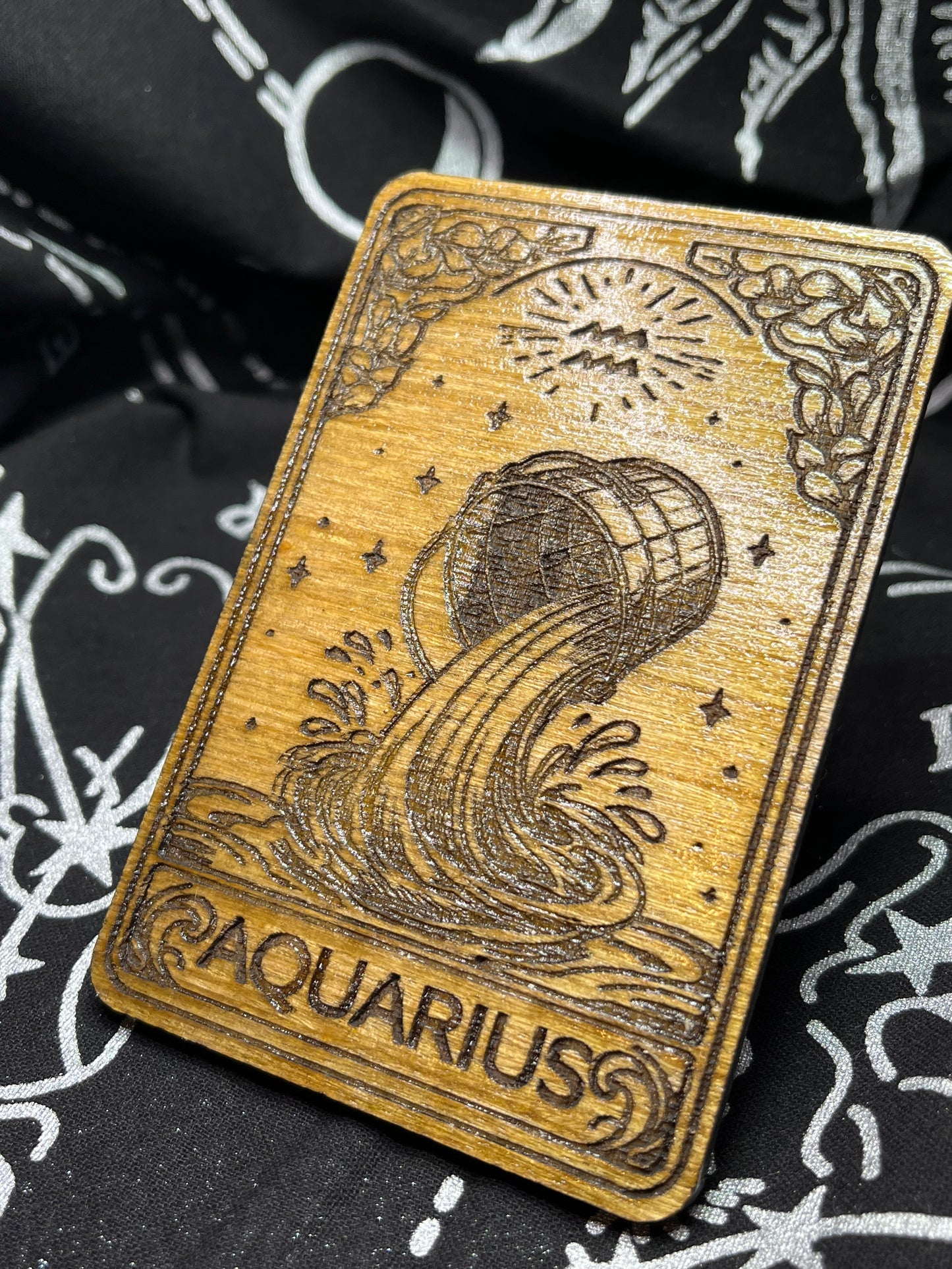 Aquarius Zodiac Card | Laser Engraved Wooden Card | Zodiac Gift