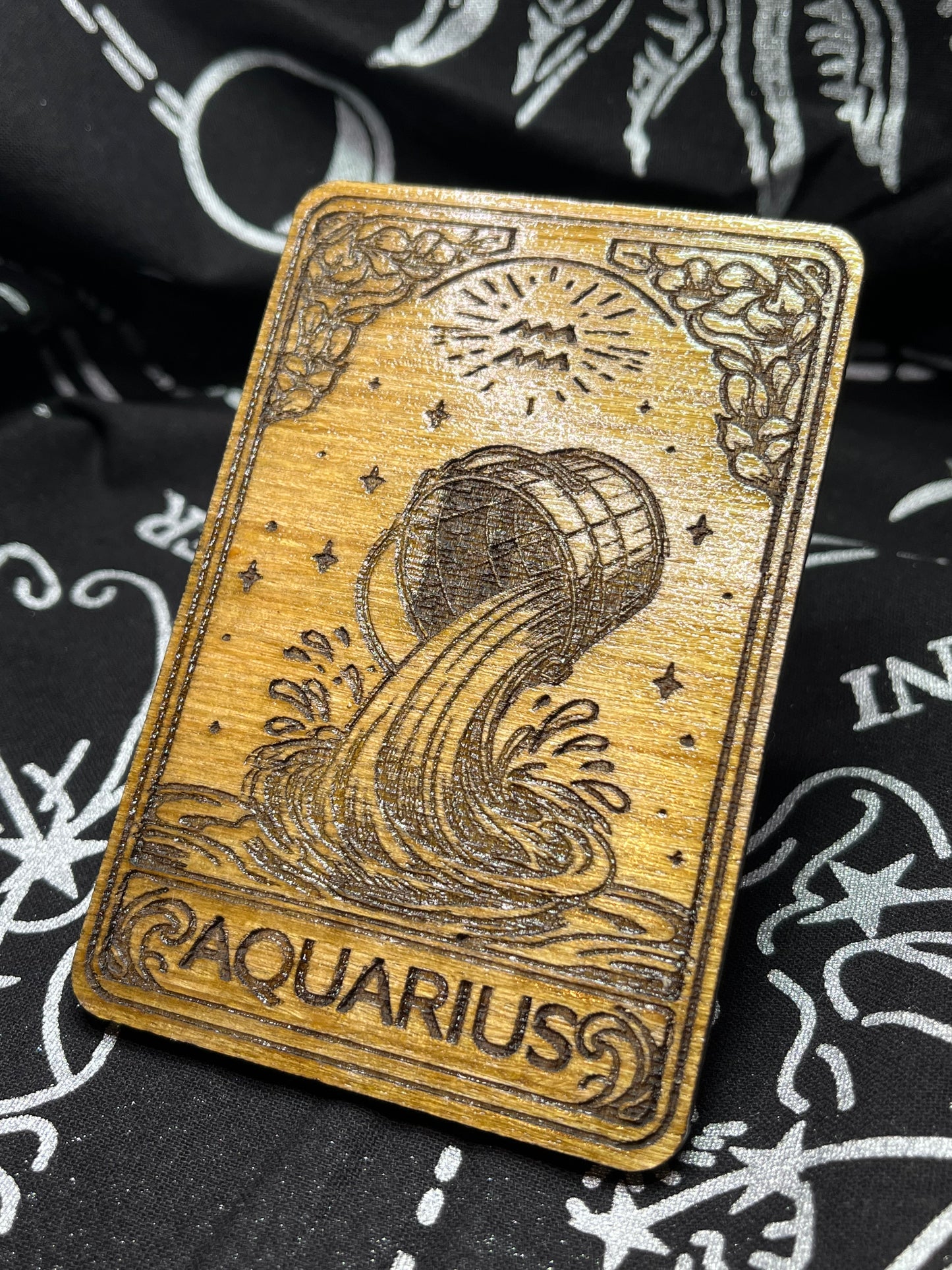 Aquarius Zodiac Card | Laser Engraved Wooden Card | Zodiac Gift