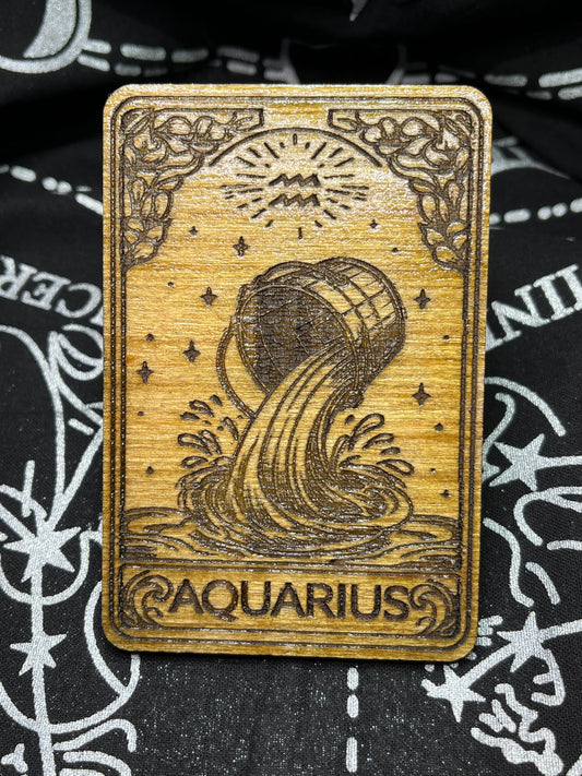 Aquarius Zodiac Card | Laser Engraved Wooden Card | Zodiac Gift