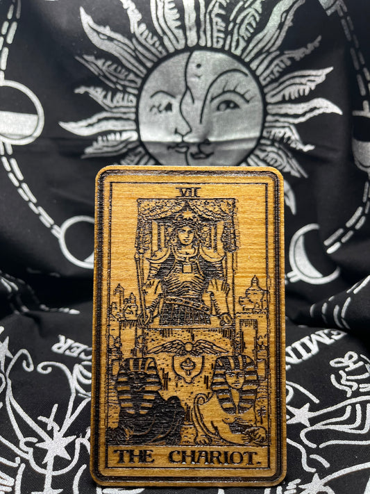 The Chariot Tarot Card | Laser Engraved Wooden Card | Major Arcana Gift