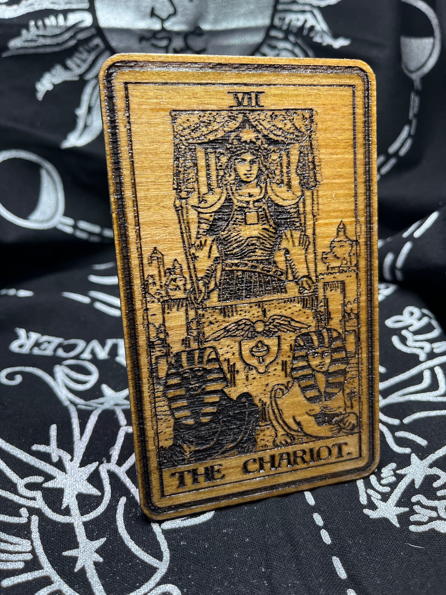 The Chariot Tarot Card | Laser Engraved Wooden Card | Major Arcana Gift