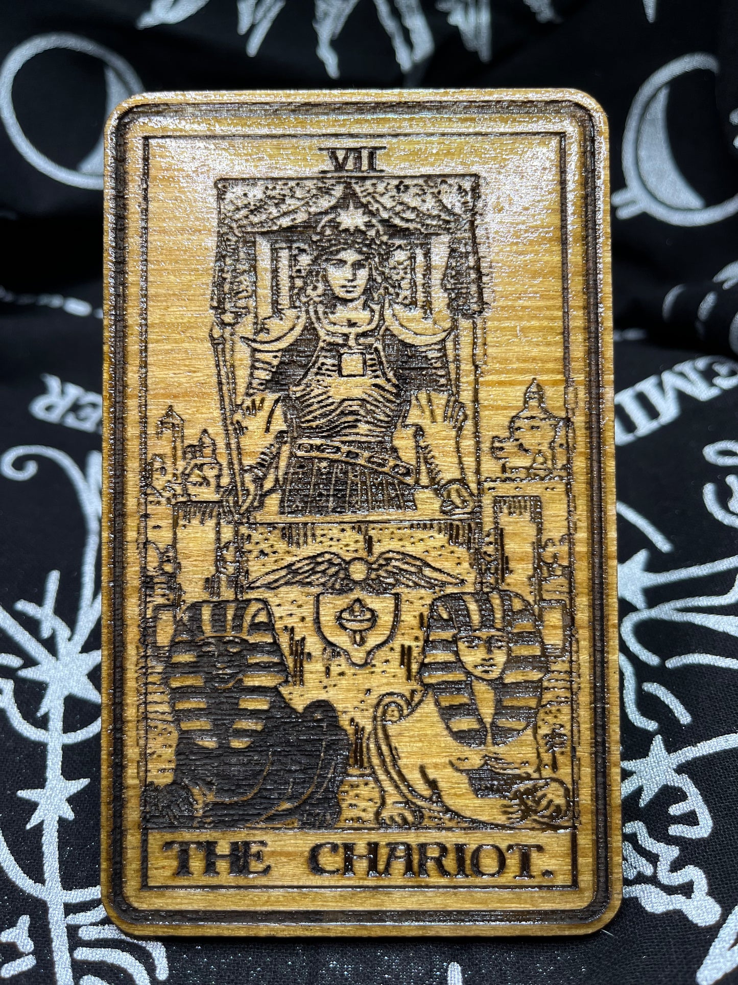 The Chariot Tarot Card | Laser Engraved Wooden Card | Major Arcana Gift