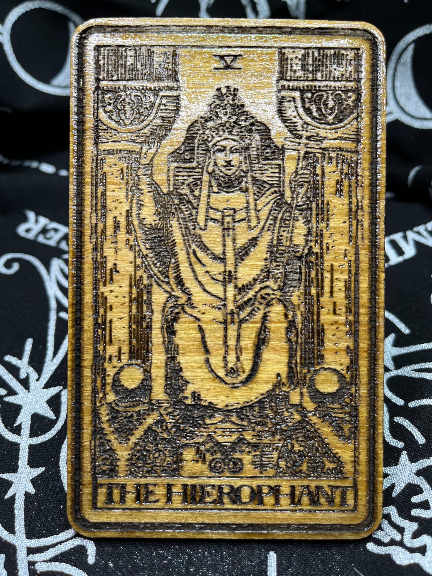 The Hierophant Tarot Card | Laser Engraved Wooden Card | Major Arcana Gift