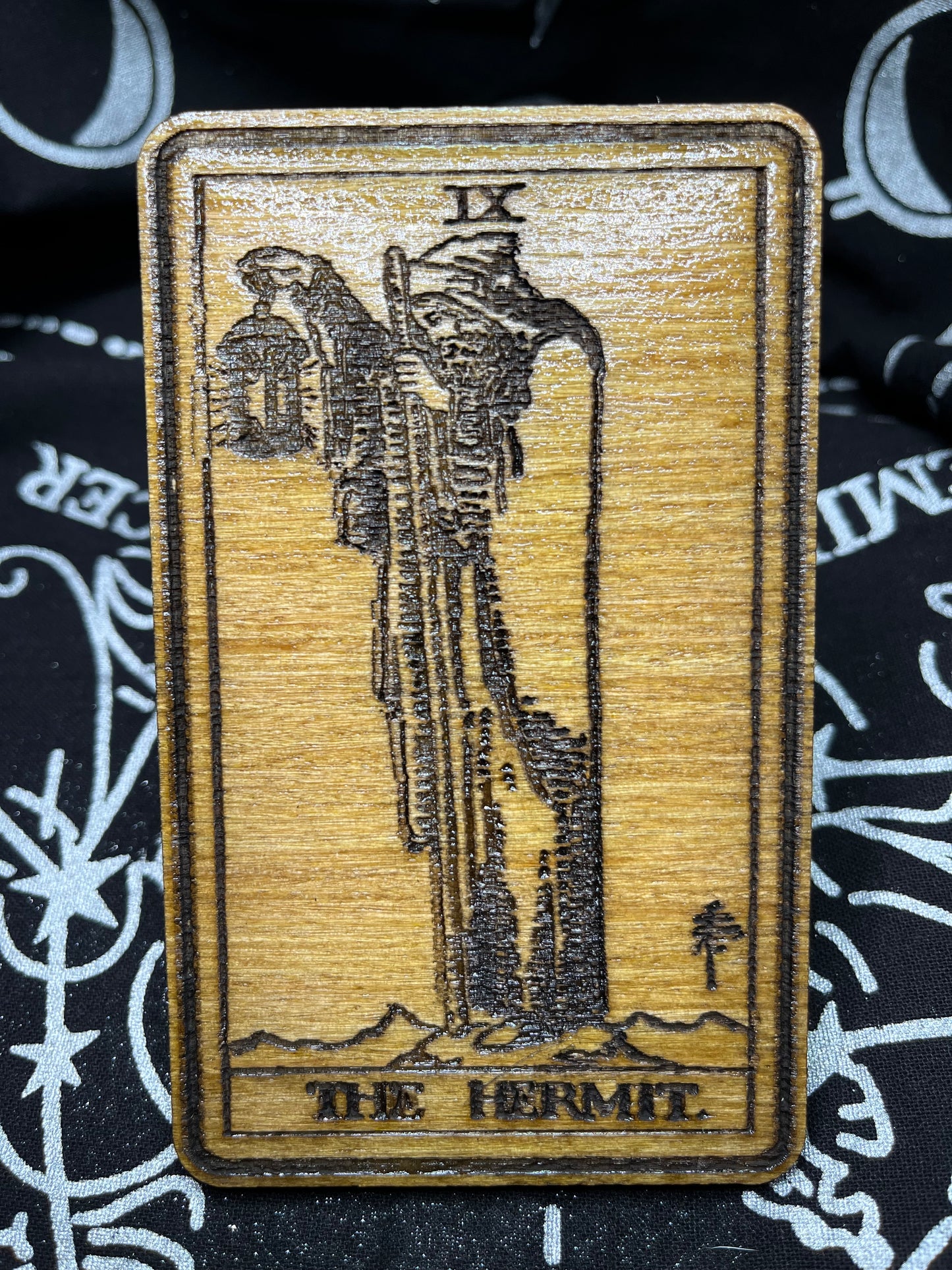 The Hermit Tarot Card | Laser Engraved Wooden Card | Major Arcana Gift