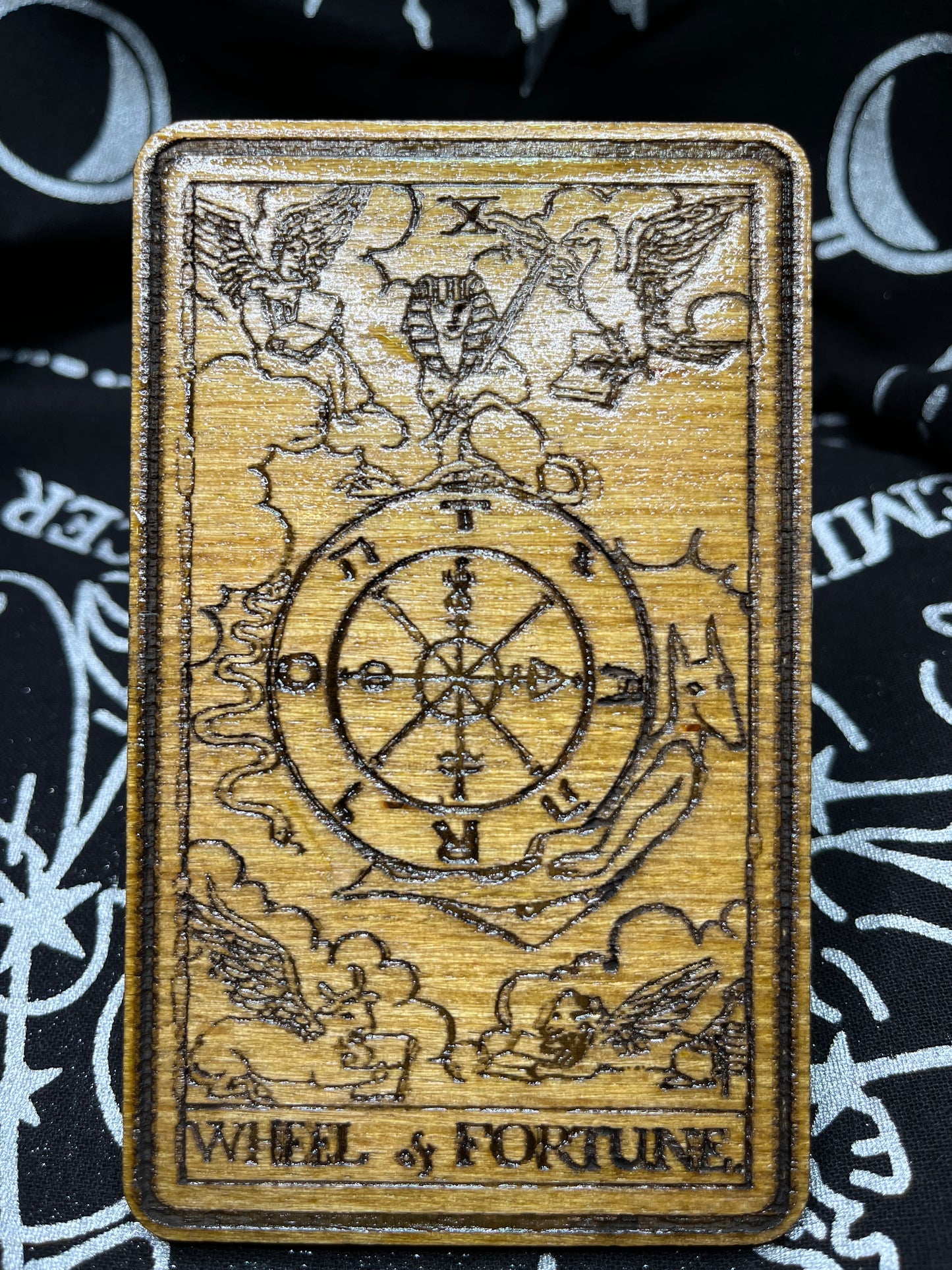 Wheel of Fortune Tarot Card | Laser Engraved Wooden Card | Major Arcana Gift