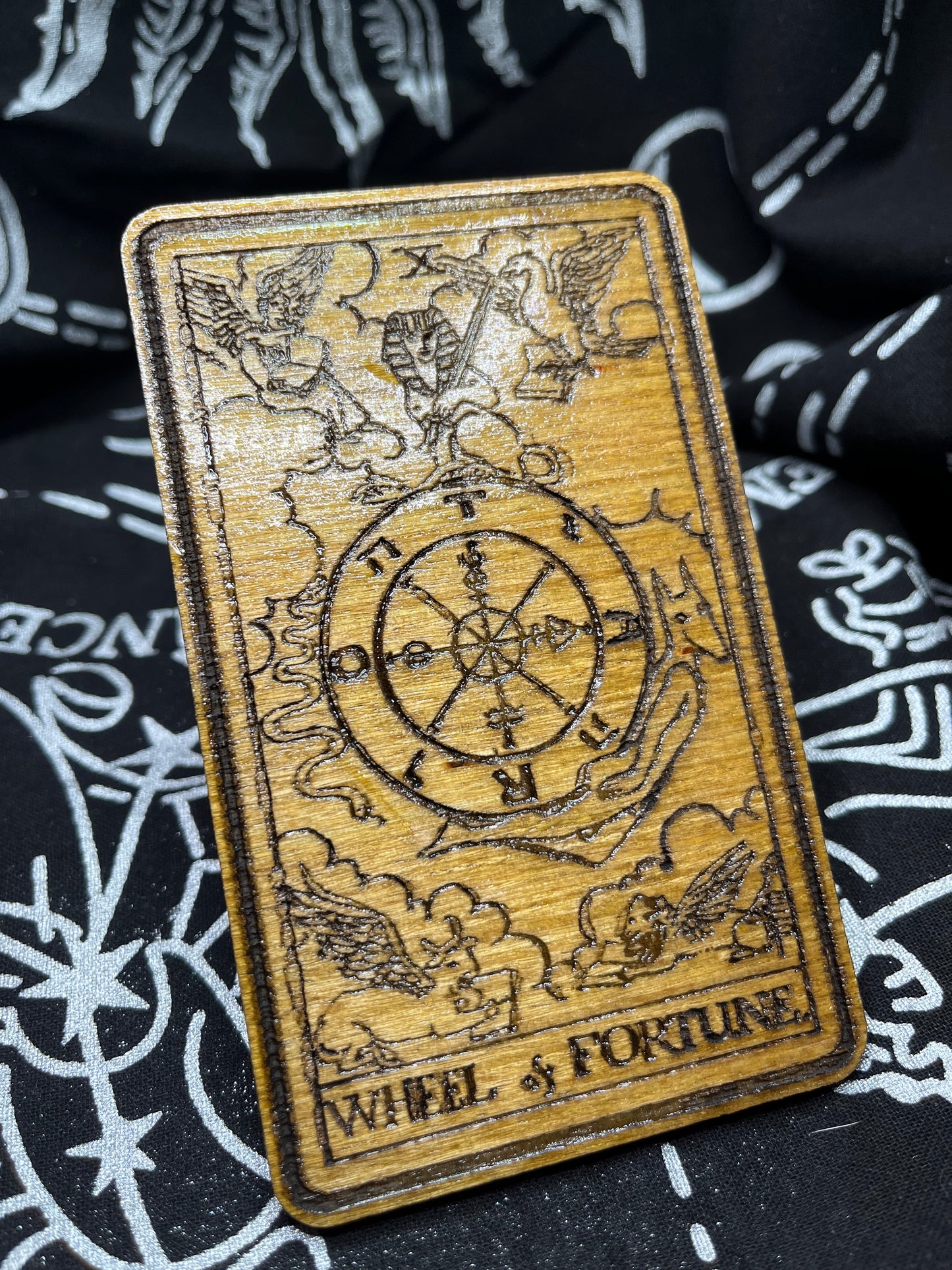 Wheel of Fortune Tarot Card | Laser Engraved Wooden Card | Major Arcana Gift