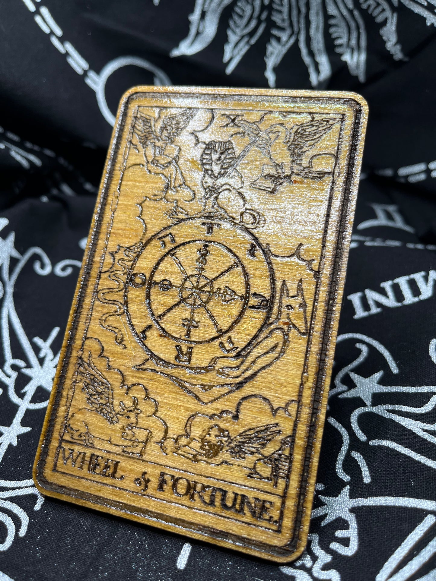 Wheel of Fortune Tarot Card | Laser Engraved Wooden Card | Major Arcana Gift