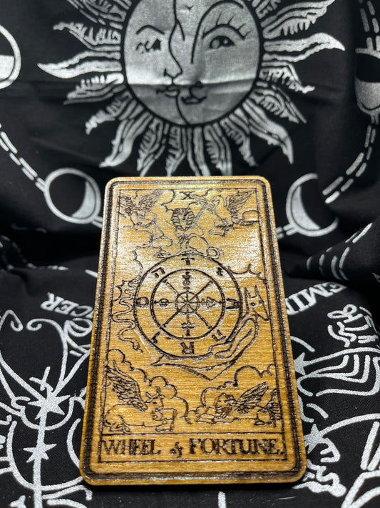 Wheel of Fortune Tarot Card | Laser Engraved Wooden Card | Major Arcana Gift