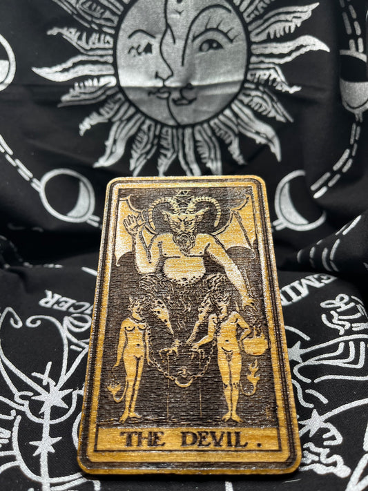 The Devil Tarot Card | Laser Engraved Wooden Card | Major Arcana Gift