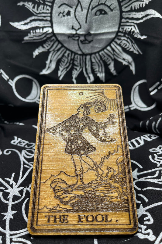 Wooden Tarot Card (The Fool) Laser Engraved, Stained & Sealed High-Quality Wooden Card