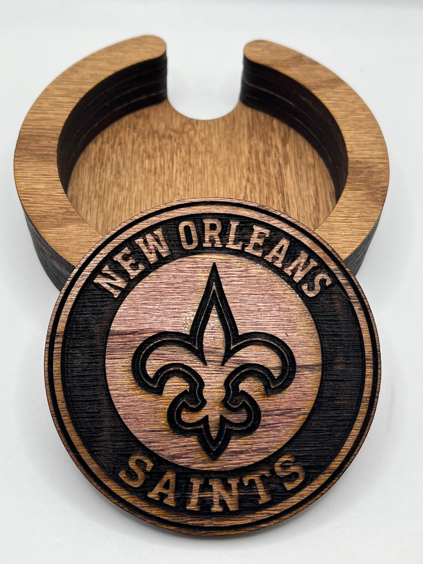 New Orleans Saints Laser Engraved Wooden Coaster Set - Stained & Sealed for Durability