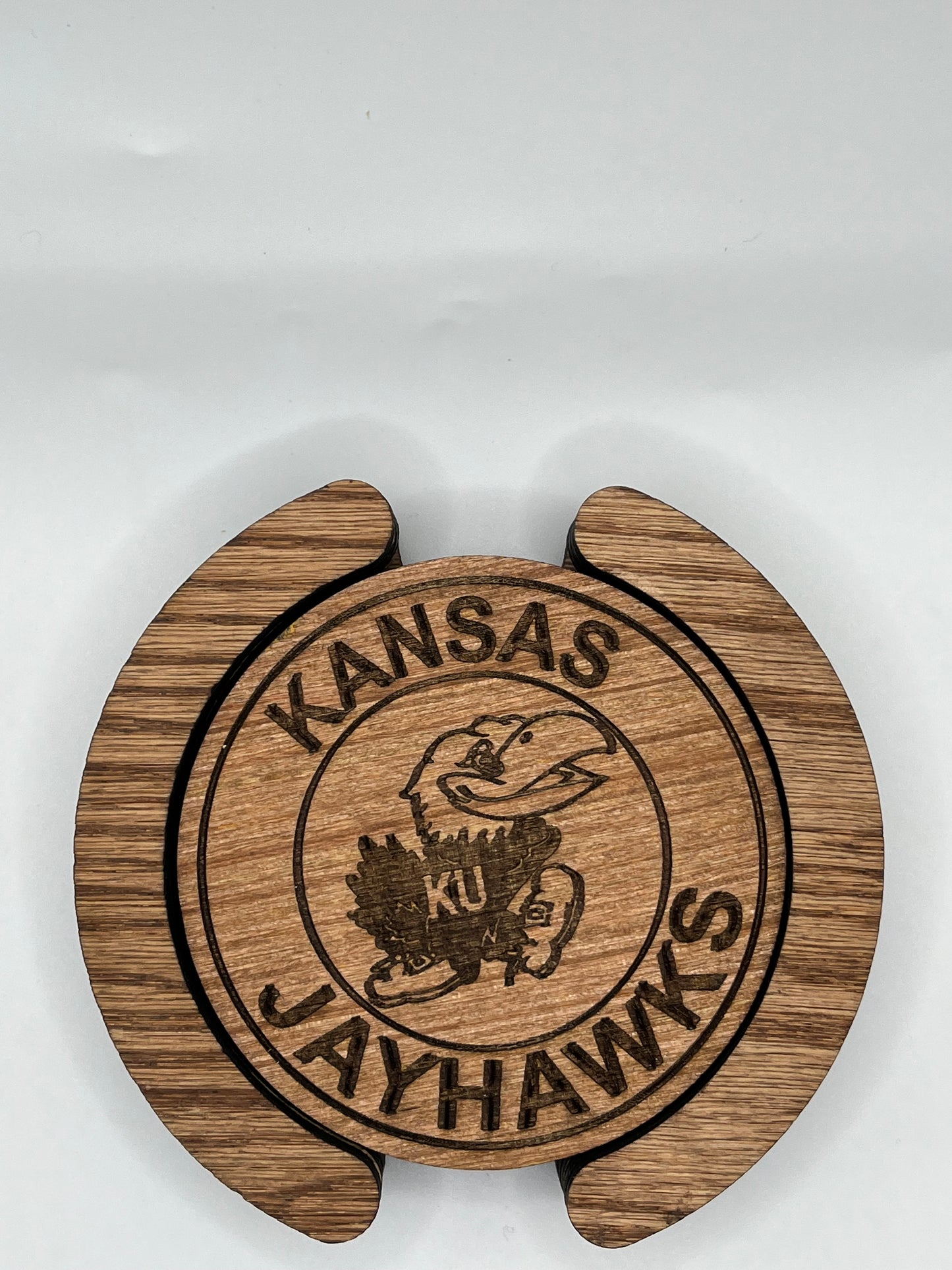 University of Kansas Laser Engraved Wooden Coaster Set - Stained & Sealed for Durability