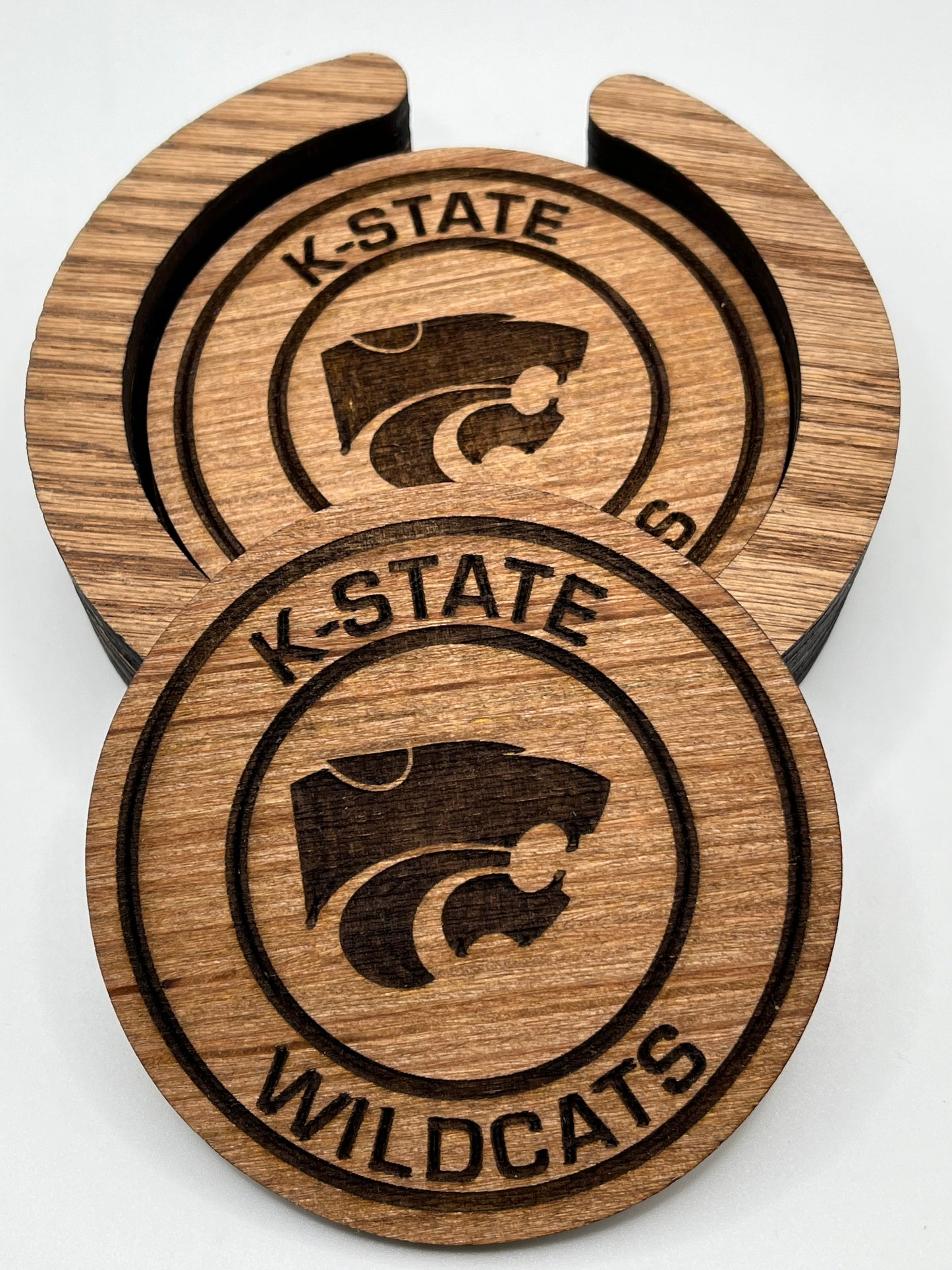 Kansas State University Laser Engraved Wooden Coaster Set - Stained & Sealed for Durability