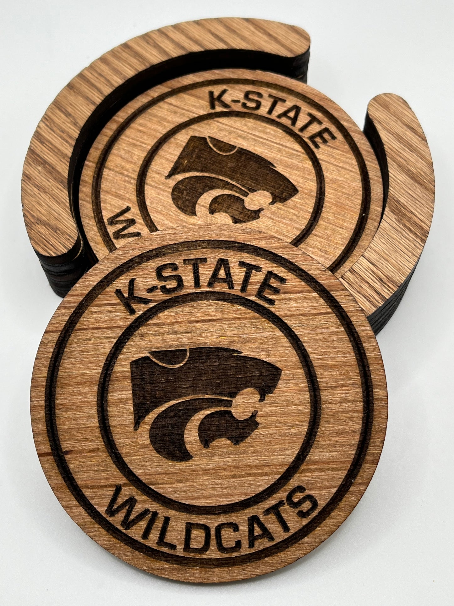 Kansas State University Laser Engraved Wooden Coaster Set - Stained & Sealed for Durability