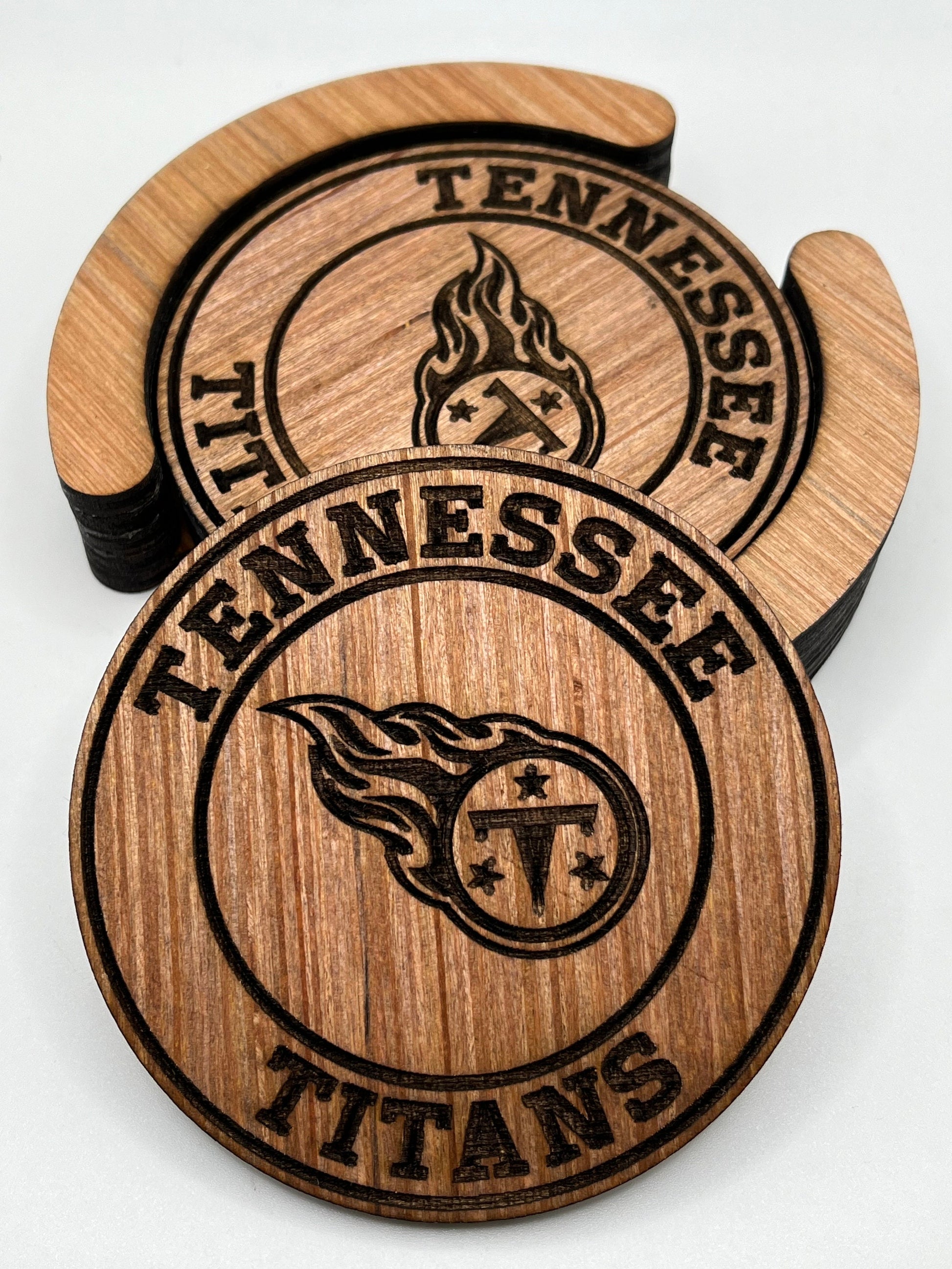 Tennessee Titans Coasters, Laser Engraved, Stained & Sealed Coasters, Holder, Game Day, Unique Gift, Wood, Handcrafted