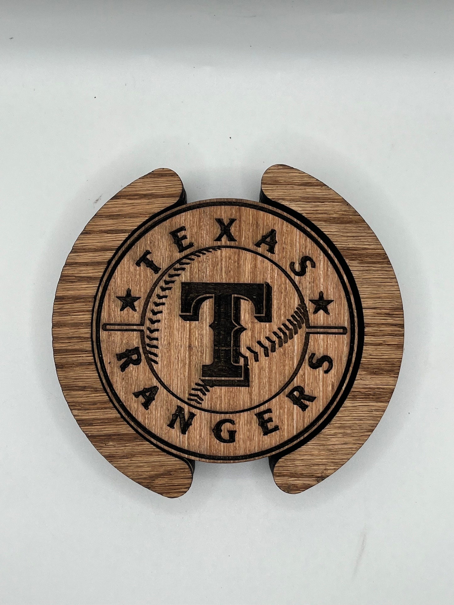 Texas Rangers Coasters, Laser Engraved, Stained & Sealed Coasters, Holder, Game Day, Unique Gift, Wood, Handcrafted