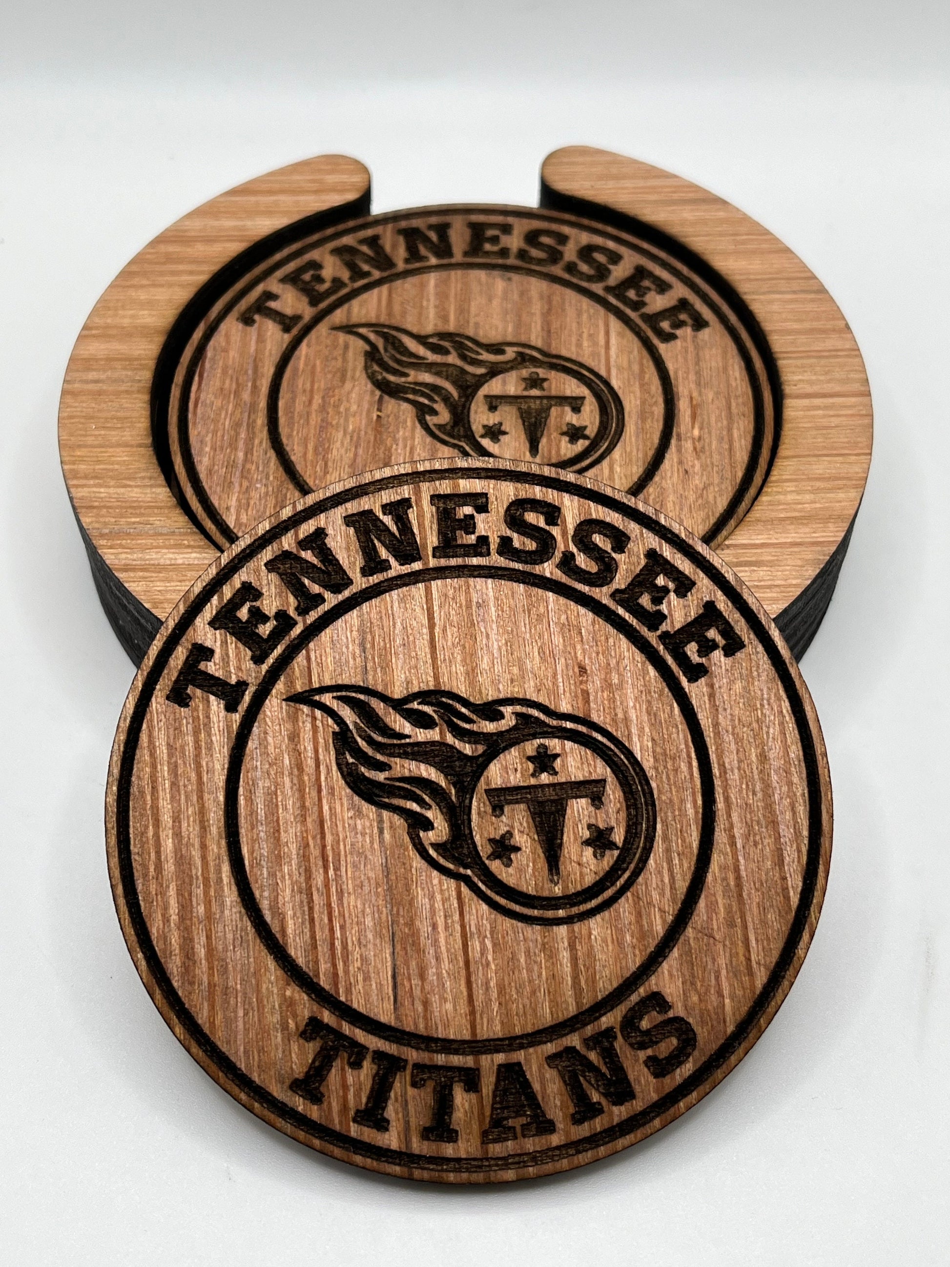 Tennessee Titans Coasters, Laser Engraved, Stained & Sealed Coasters, Holder, Game Day, Unique Gift, Wood, Handcrafted