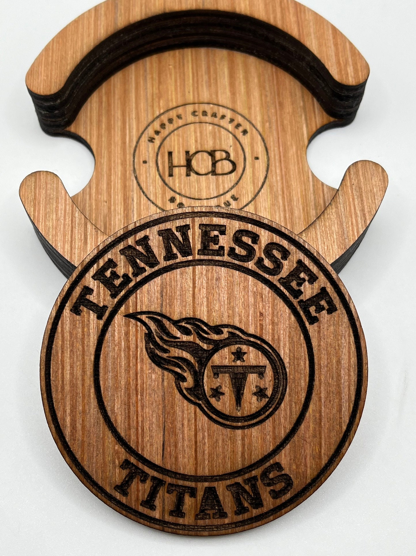 Tennessee Titans Coasters, Laser Engraved, Stained & Sealed Coasters, Holder, Game Day, Unique Gift, Wood, Handcrafted