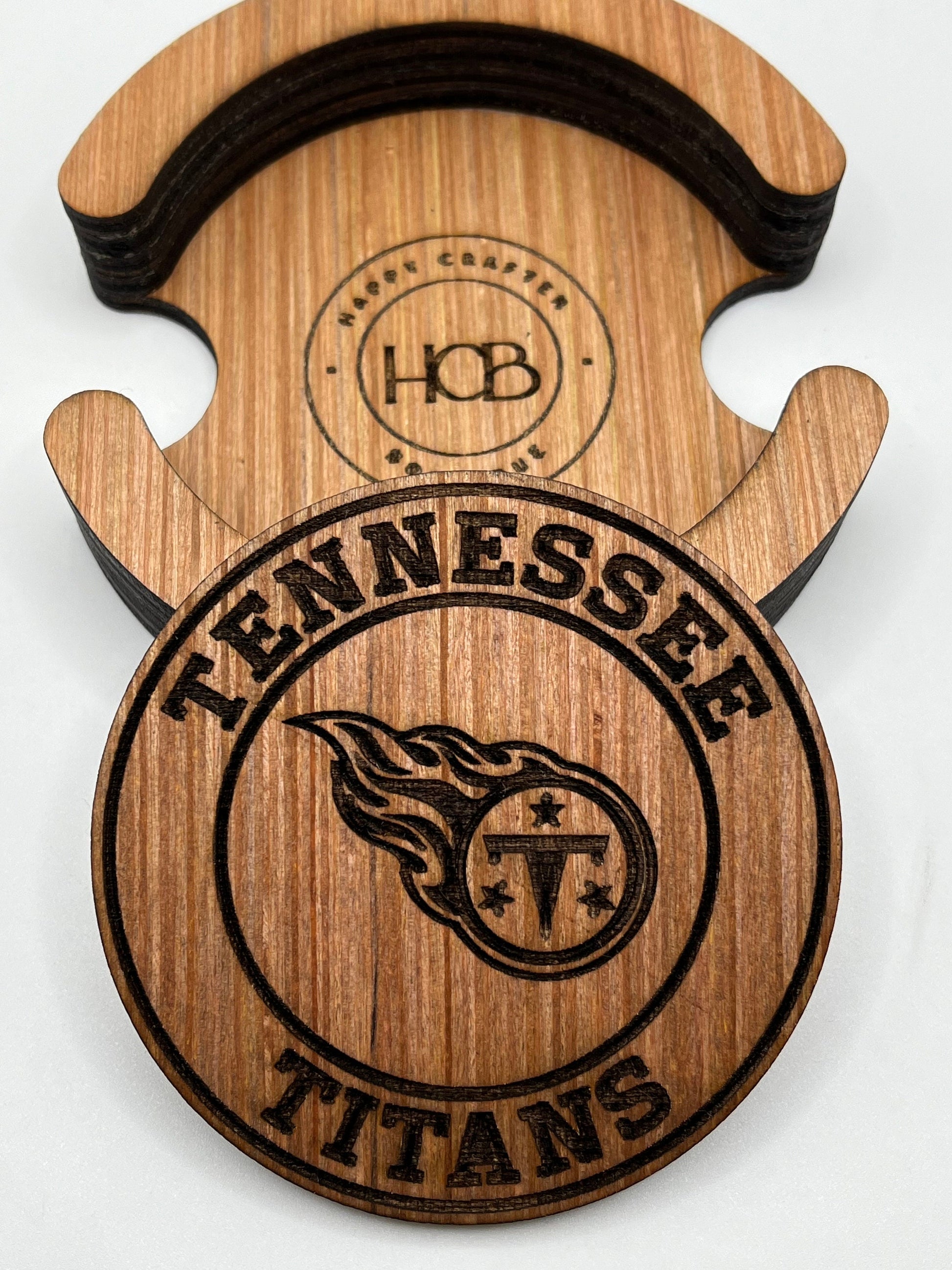 Tennessee Titans Coasters, Laser Engraved, Stained & Sealed Coasters, Holder, Game Day, Unique Gift, Wood, Handcrafted