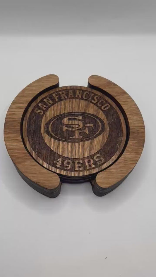 San Francisco 49ers Coasters - 4 Laser Engraved, Stained & Sealed Coasters, Holder,Perfect for Game Day or Unique Gift