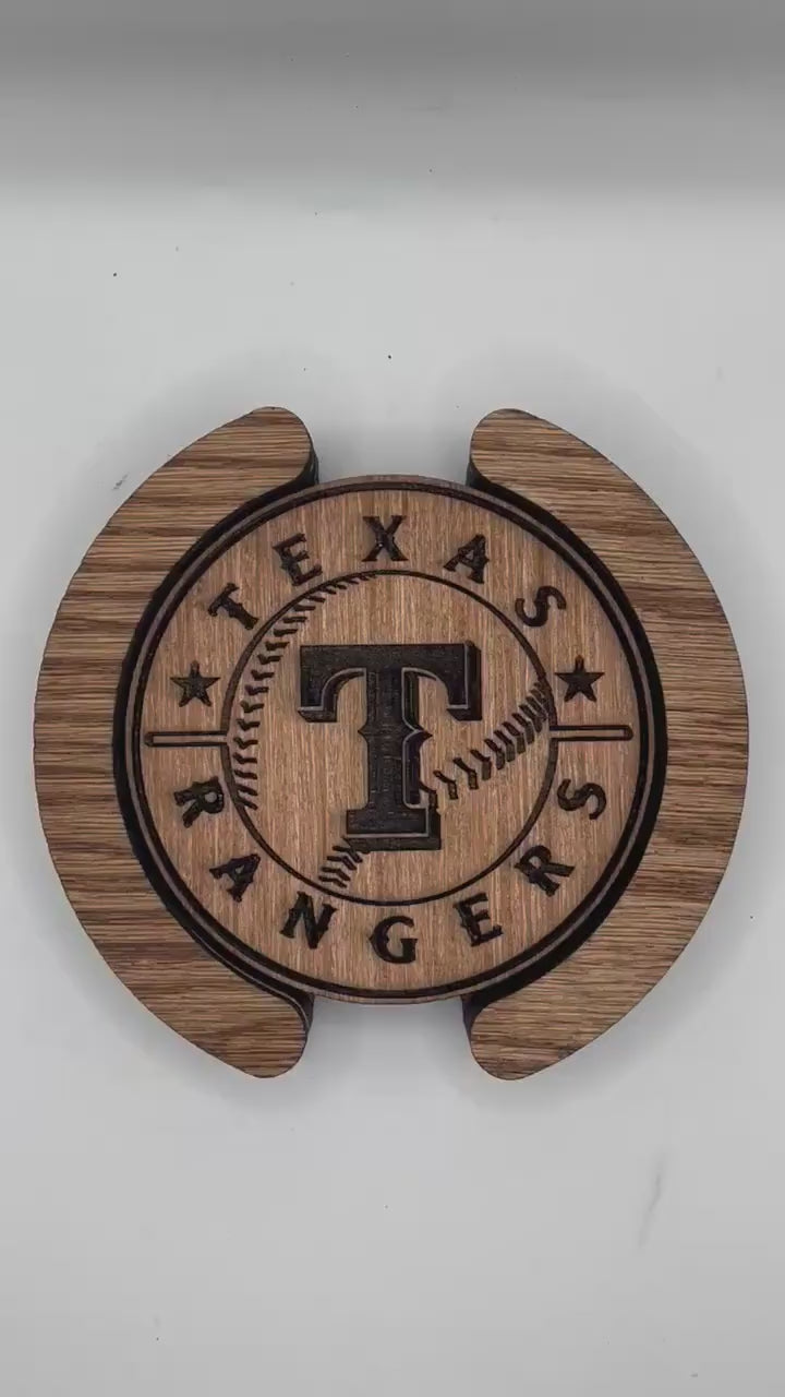 Texas Rangers Coasters, Laser Engraved, Stained & Sealed Coasters, Holder, Game Day, Unique Gift, Wood, Handcrafted