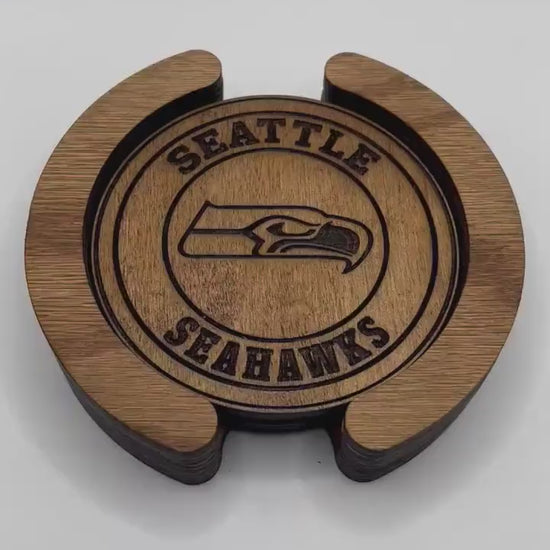 Seattle Seahawks Coasters - 4 Laser Engraved, Stained & Sealed Coasters, Holder,Perfect for Game Day or Unique Gift